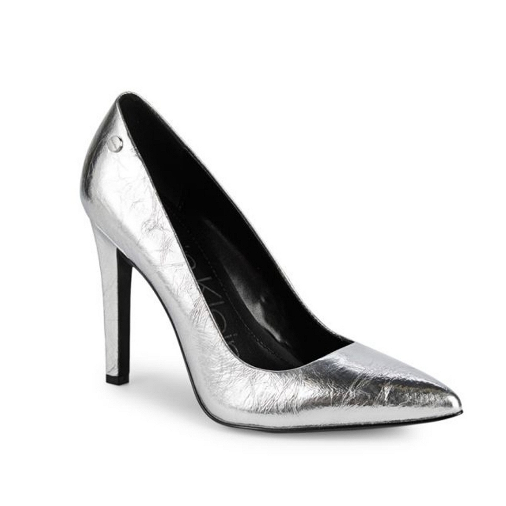 New! Calvin Klein Brady Silver Metallic 4" Stiletto Heel Pumps
